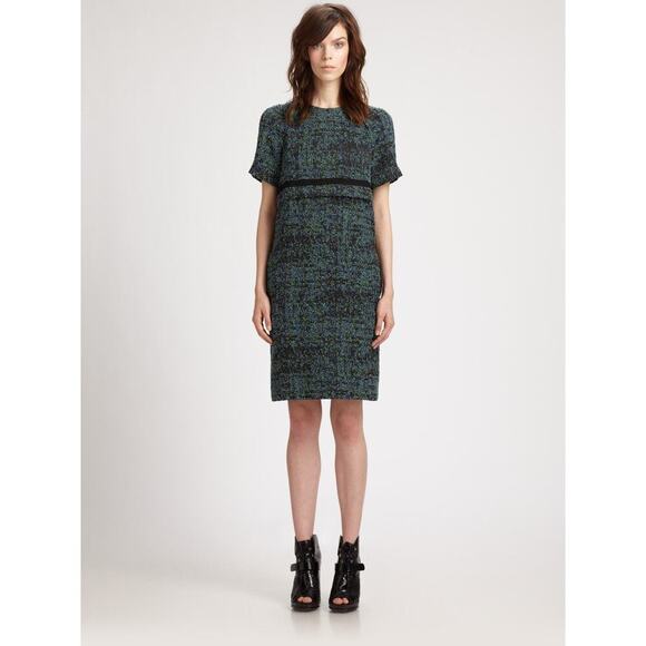 PROENZA SCHOULER Tweed SILK Blend Sheath Dress 10 Black Label Italy - Picture 1 of 8